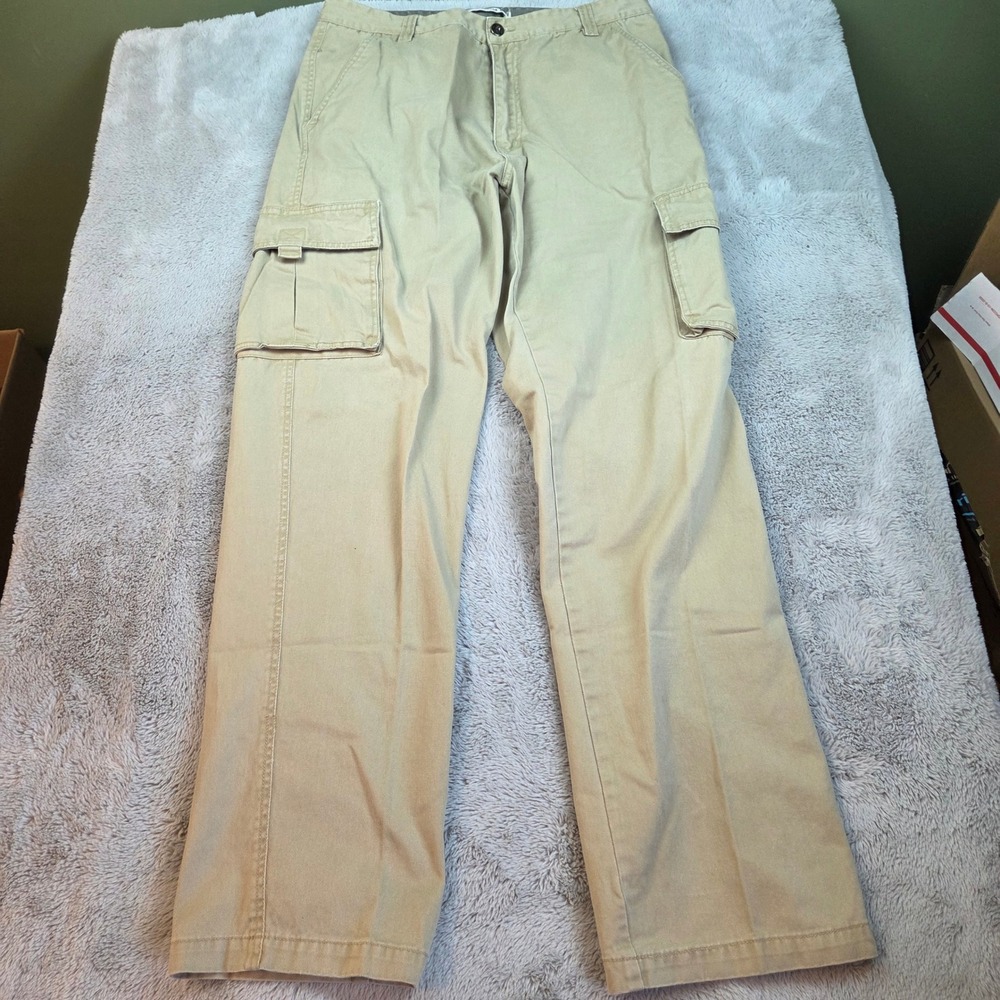 Plugg Cotton Twill Straight Leg Cargo Pants Mens 33/34 Khaki Tan